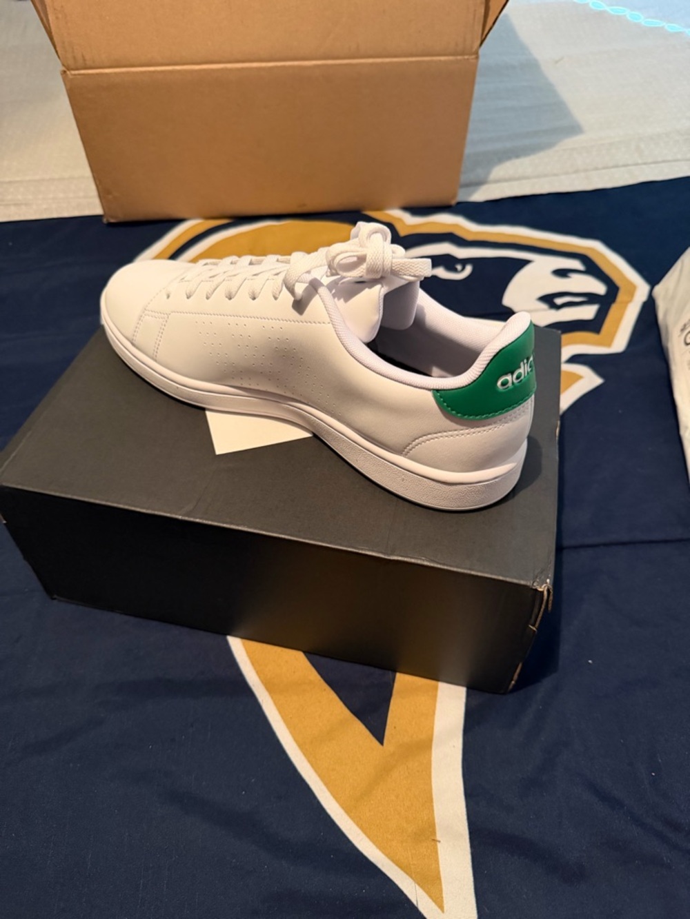 adidas White Leather Low-Top Sneakers with Green Heel Patch